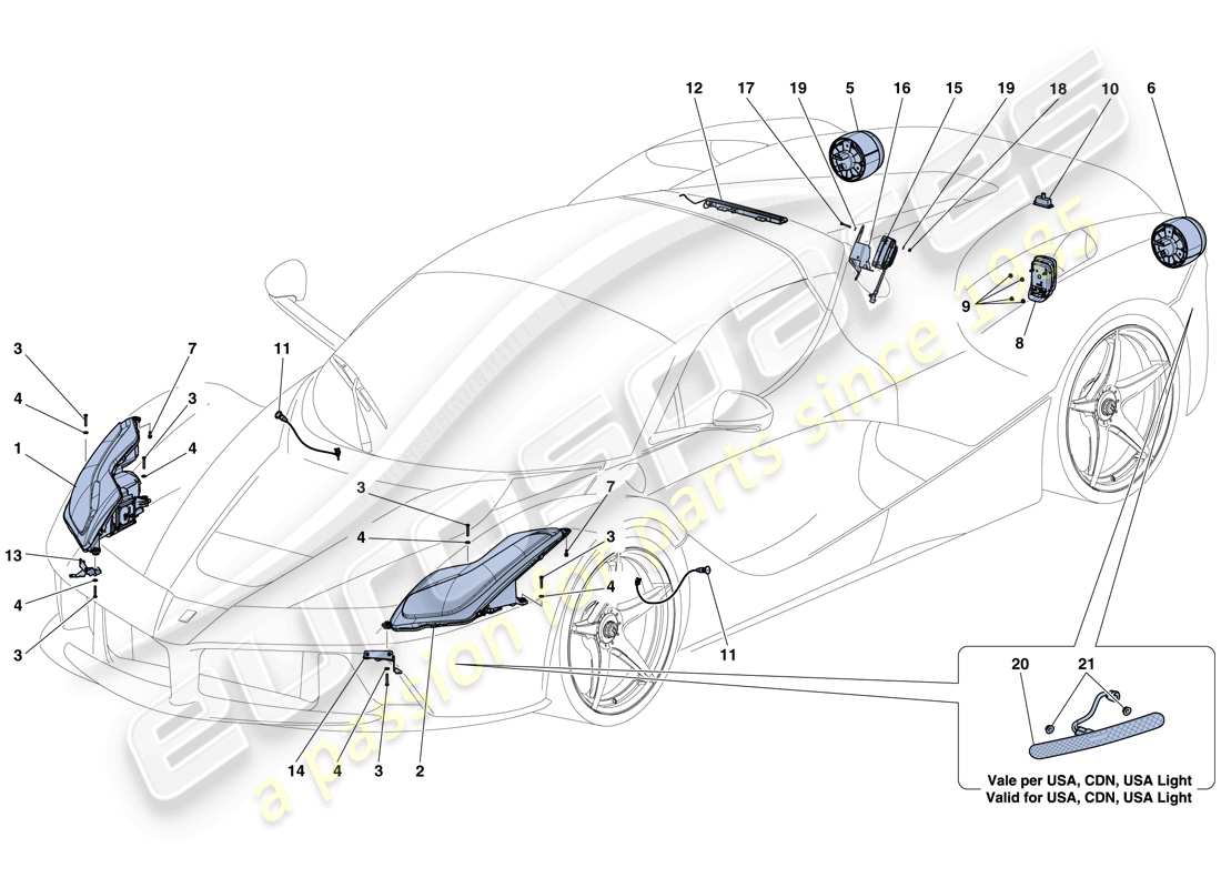 ferrari laferrari aperta (usa) headlights and taillights part diagram