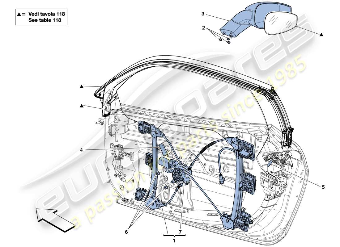 ferrari 458 italia (rhd) doors - power windows and rear-view mirror part diagram