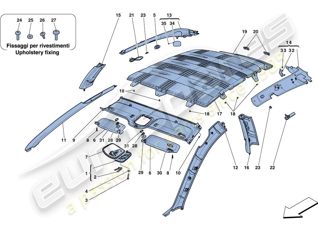 ferrari ff (rhd) headliner trim and accessories part diagram