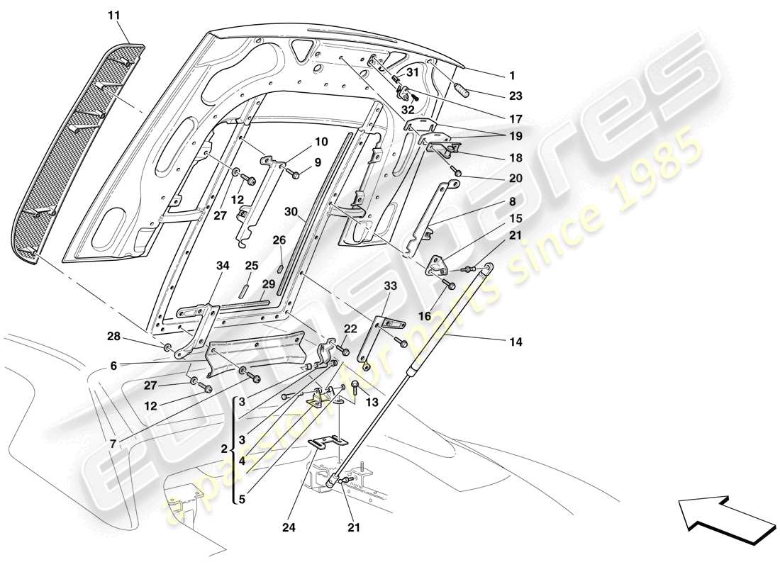 ferrari f430 spider (usa) engine compartment lid part diagram