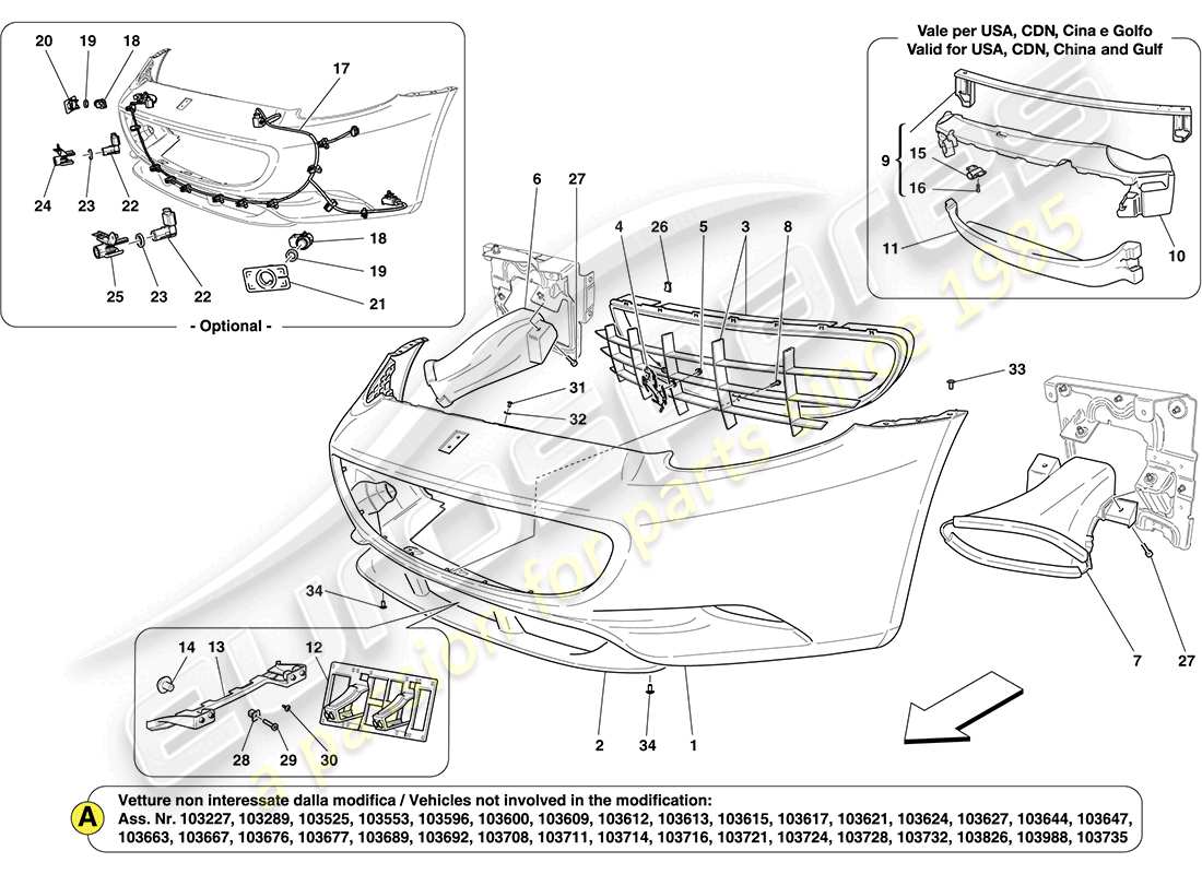 ferrari california (europe) front bumper parts diagram