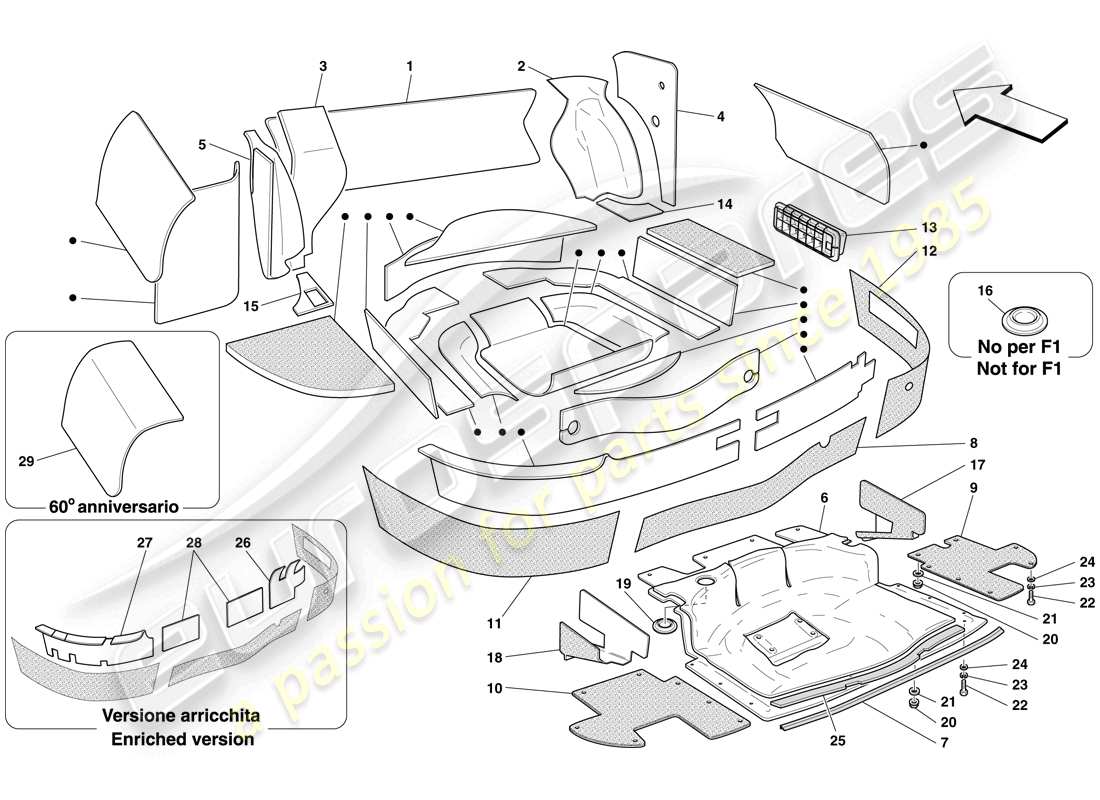 ferrari 612 sessanta (usa) luggage compartment insulation part diagram