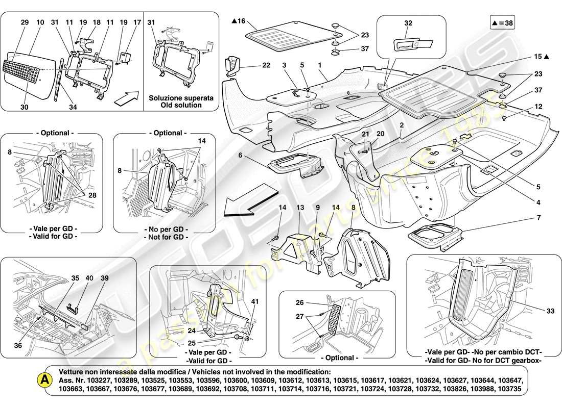 ferrari california (europe) passenger compartment mats part diagram