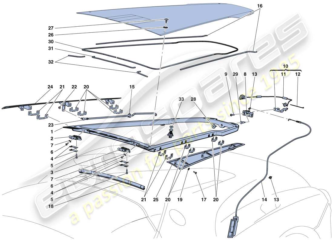 ferrari laferrari aperta (usa) engine compartment lid and release mechanism part diagram