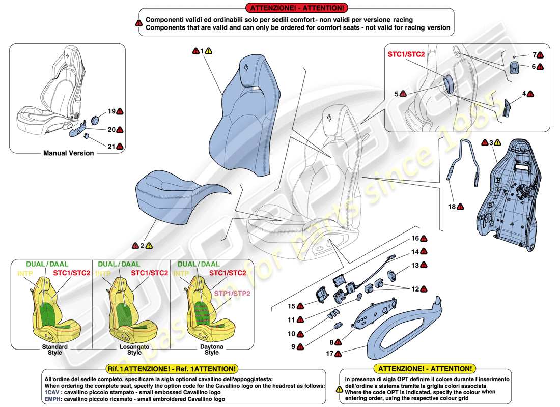 ferrari 488 gtb (rhd) seats - upholstery and accessories part diagram