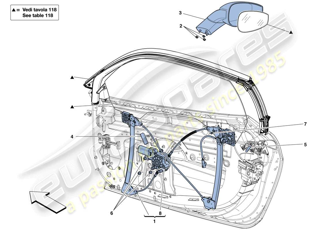 ferrari 458 speciale aperta (rhd) doors - power window and rear view mirror part diagram