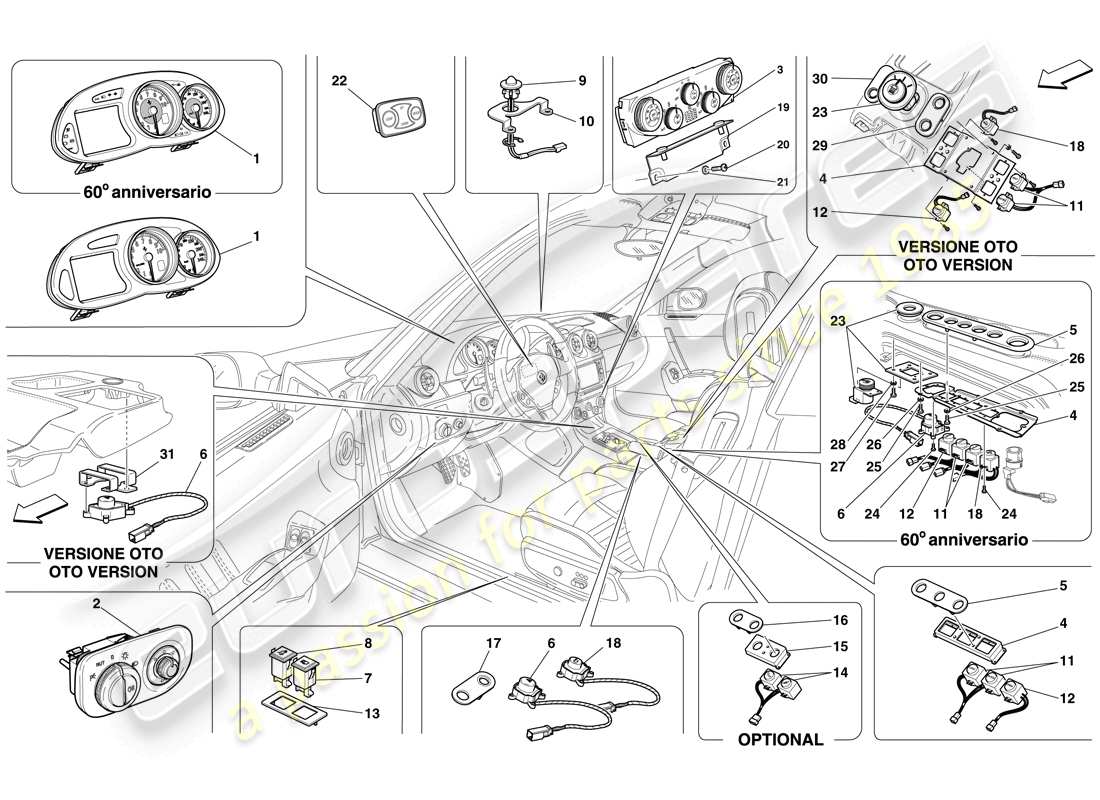 ferrari 612 sessanta (rhd) instrumentation part diagram