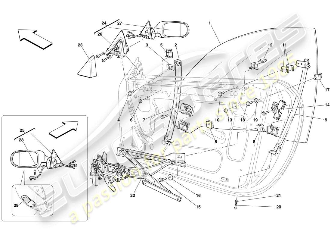 ferrari 612 sessanta (usa) doors - power windows and rear-view mirror part diagram