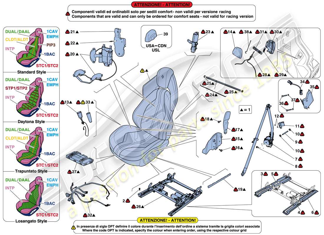 ferrari 812 superfast (usa) front seat - seat belts, guides and adjustment part diagram