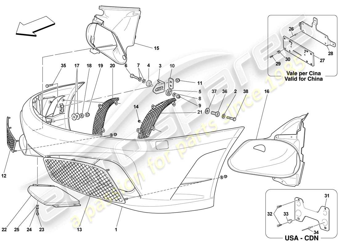 ferrari f430 scuderia (europe) front bumper part diagram