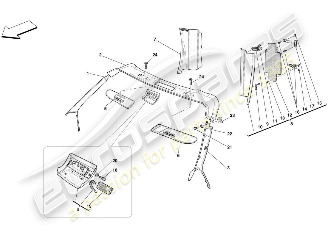 ferrari f430 scuderia (europe) headliner trim and accessories part diagram