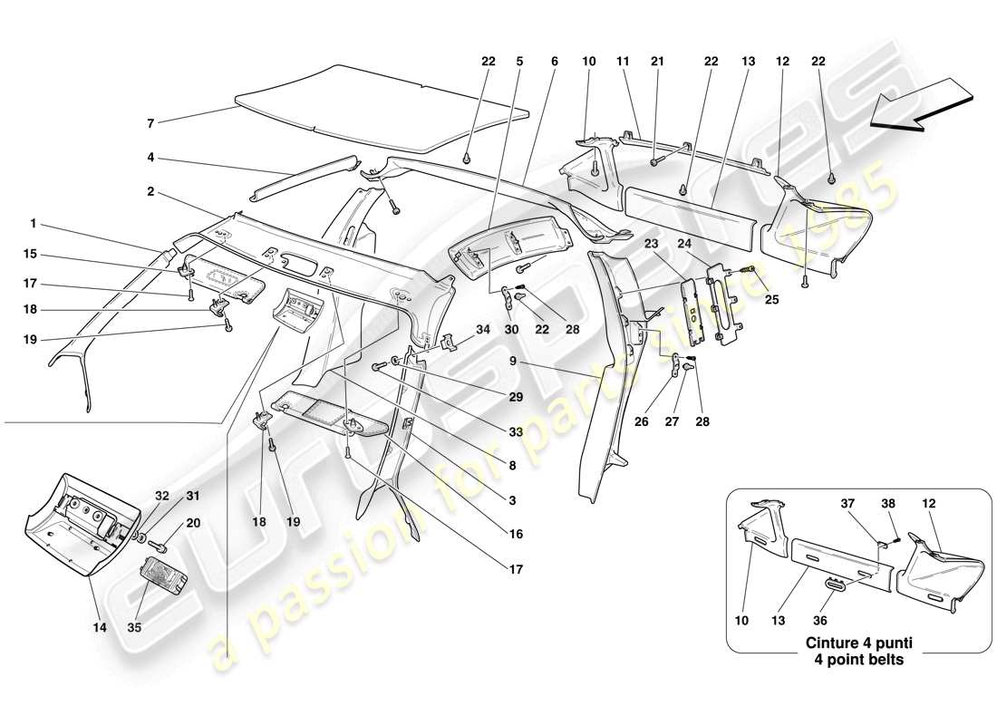 ferrari f430 scuderia (rhd) headliner trim and accessories part diagram