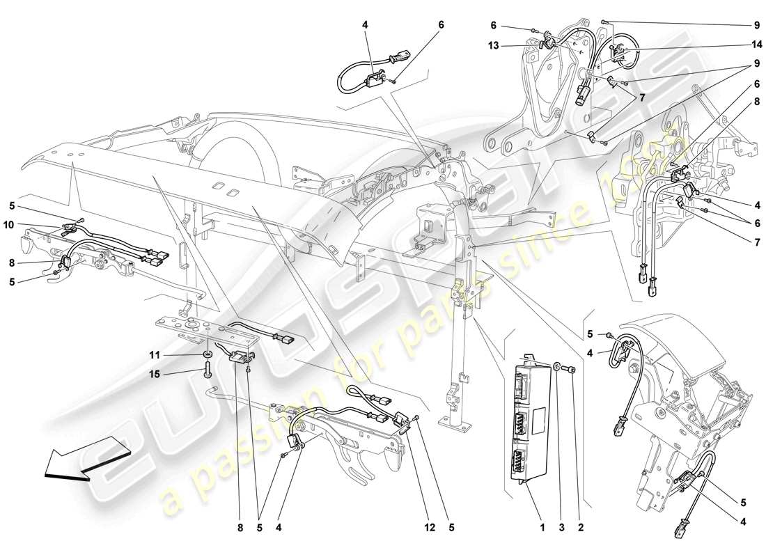 ferrari f430 scuderia (rhd) roof microswitch and ecu part diagram