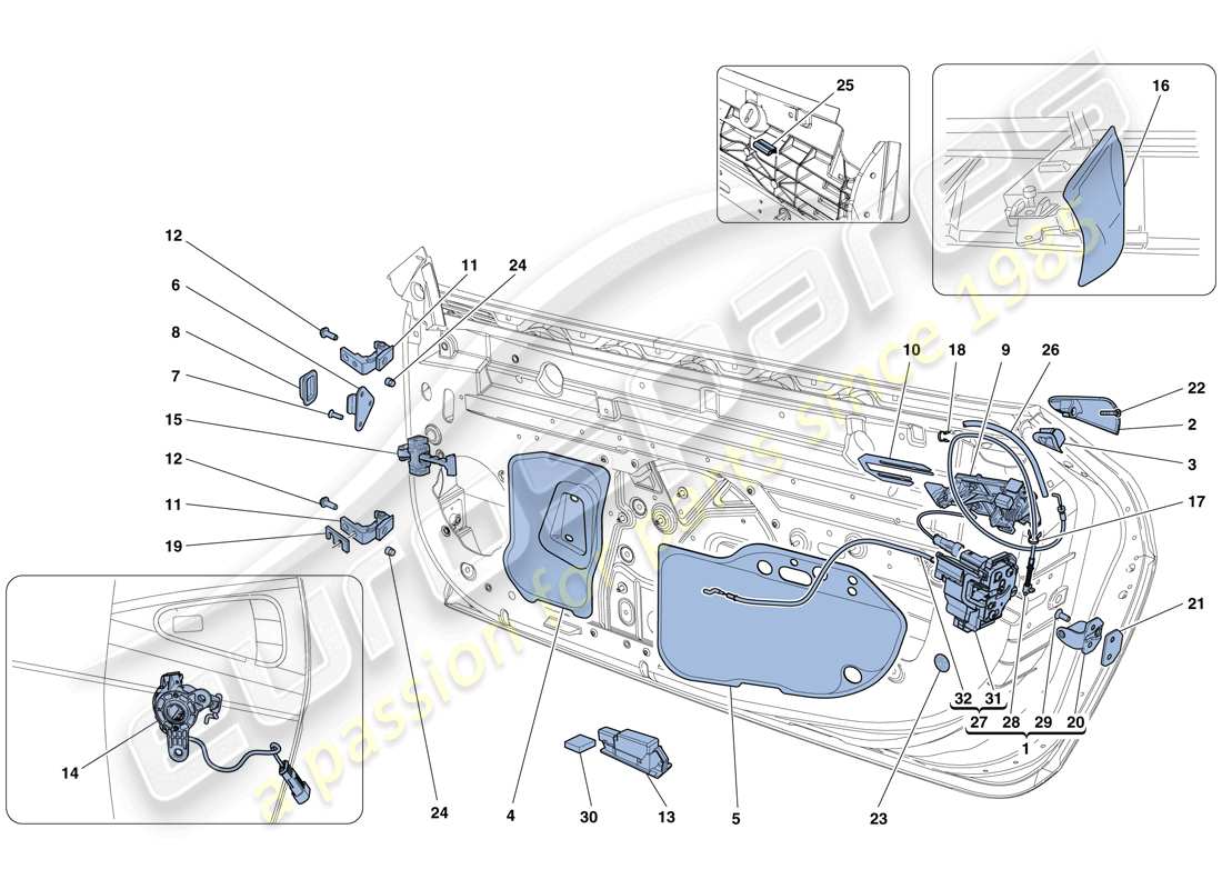 ferrari 458 spider (europe) doors - opening mechanism and hinges part diagram