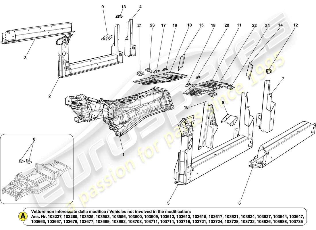 ferrari california (europe) centre structures and chassis box sections part diagram