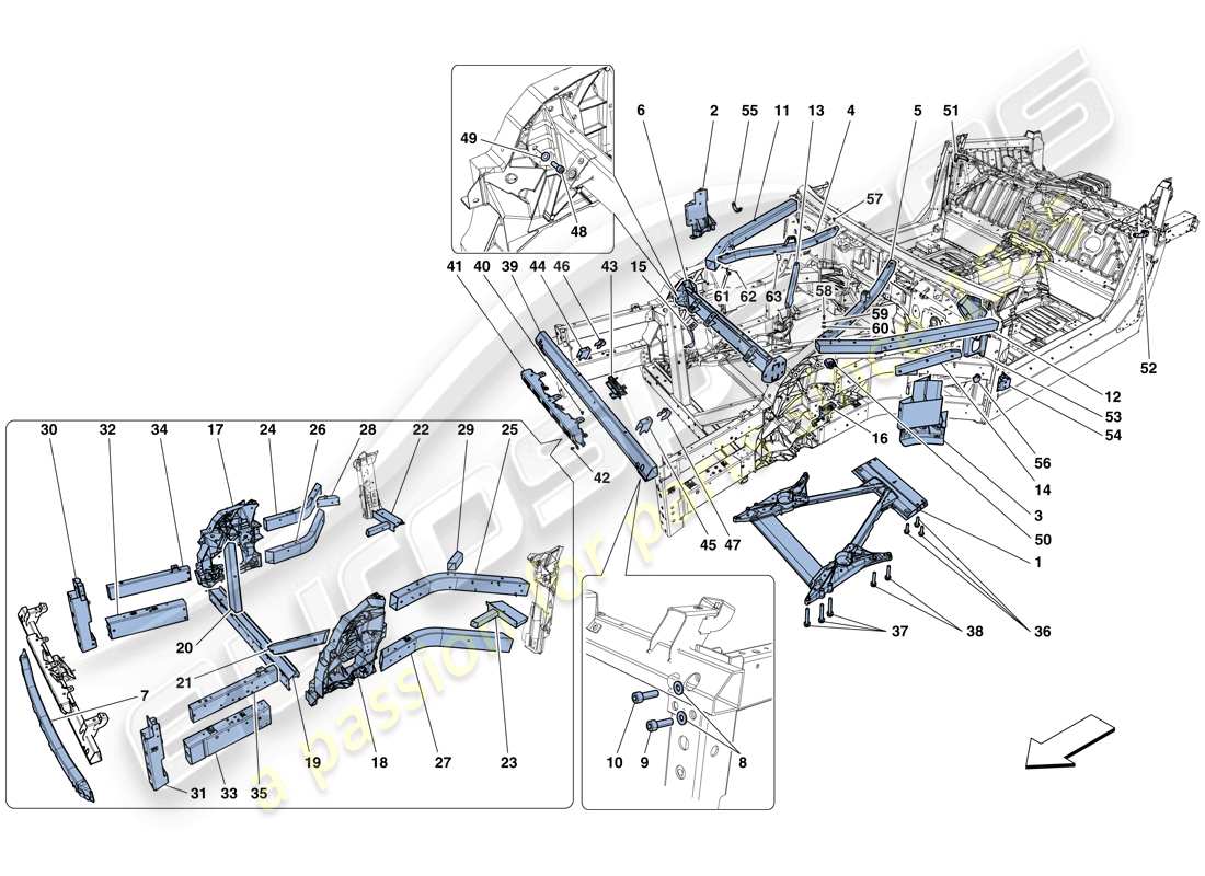 ferrari f12 berlinetta (rhd) structures and elements, front of vehicle part diagram