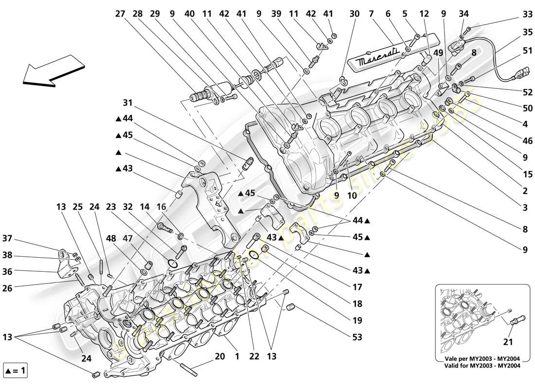 maserati trofeo lh cylinder head part diagram