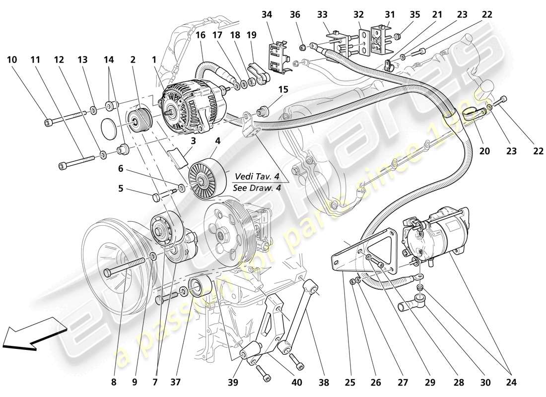 maserati trofeo current generator- starting motor part diagram