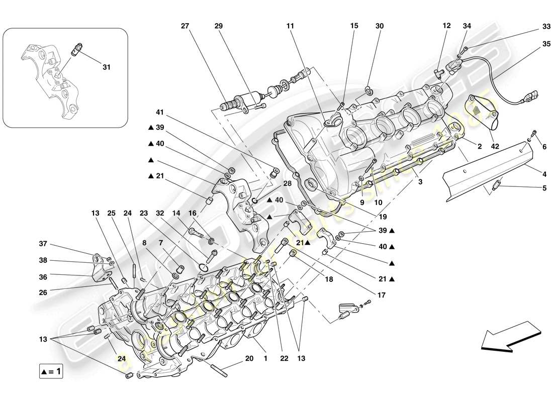 ferrari f430 scuderia spider 16m (rhd) left hand cylinder head part diagram