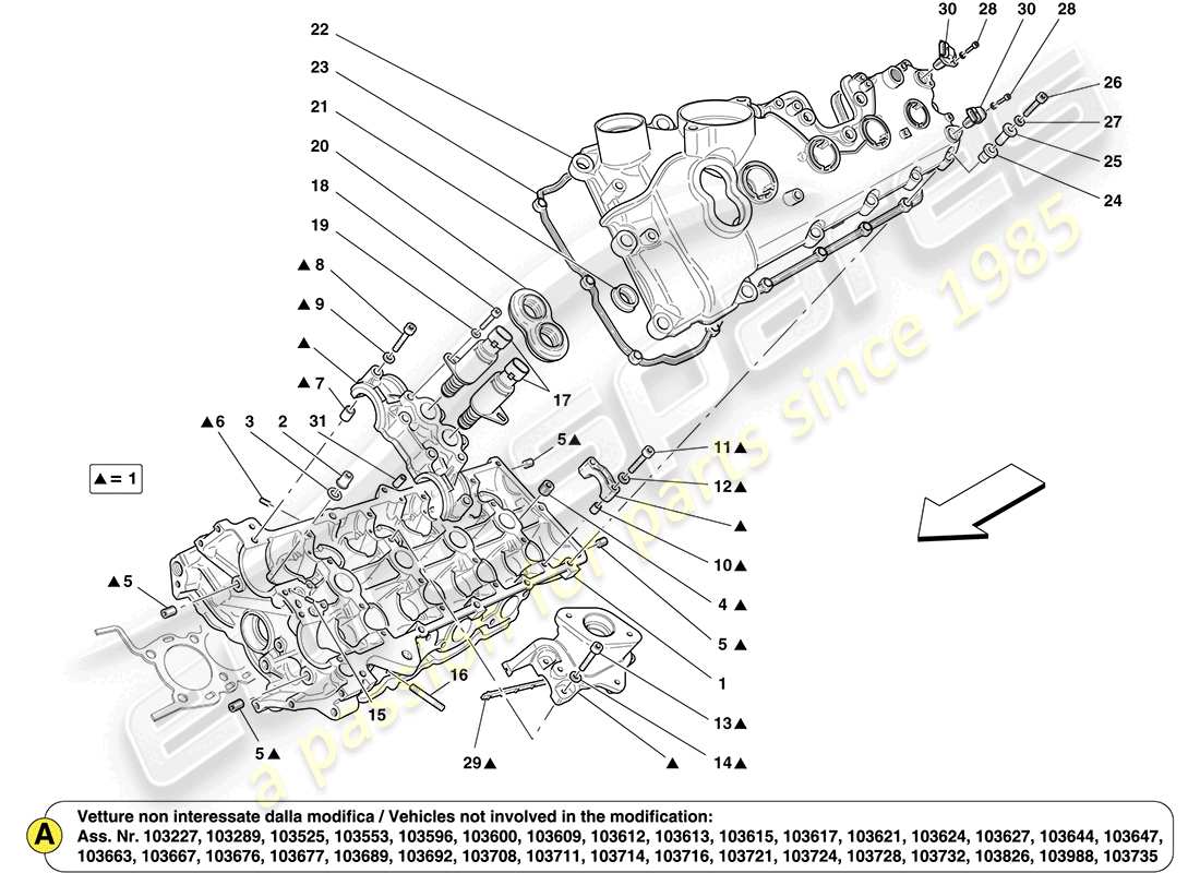 ferrari california (usa) left hand cylinder head part diagram