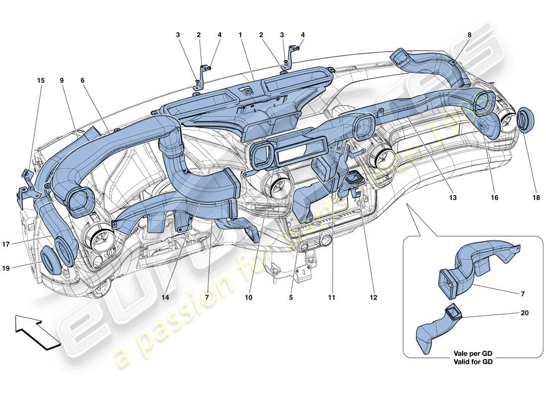 ferrari gtc4 lusso (usa) dashboard air ducts part diagram