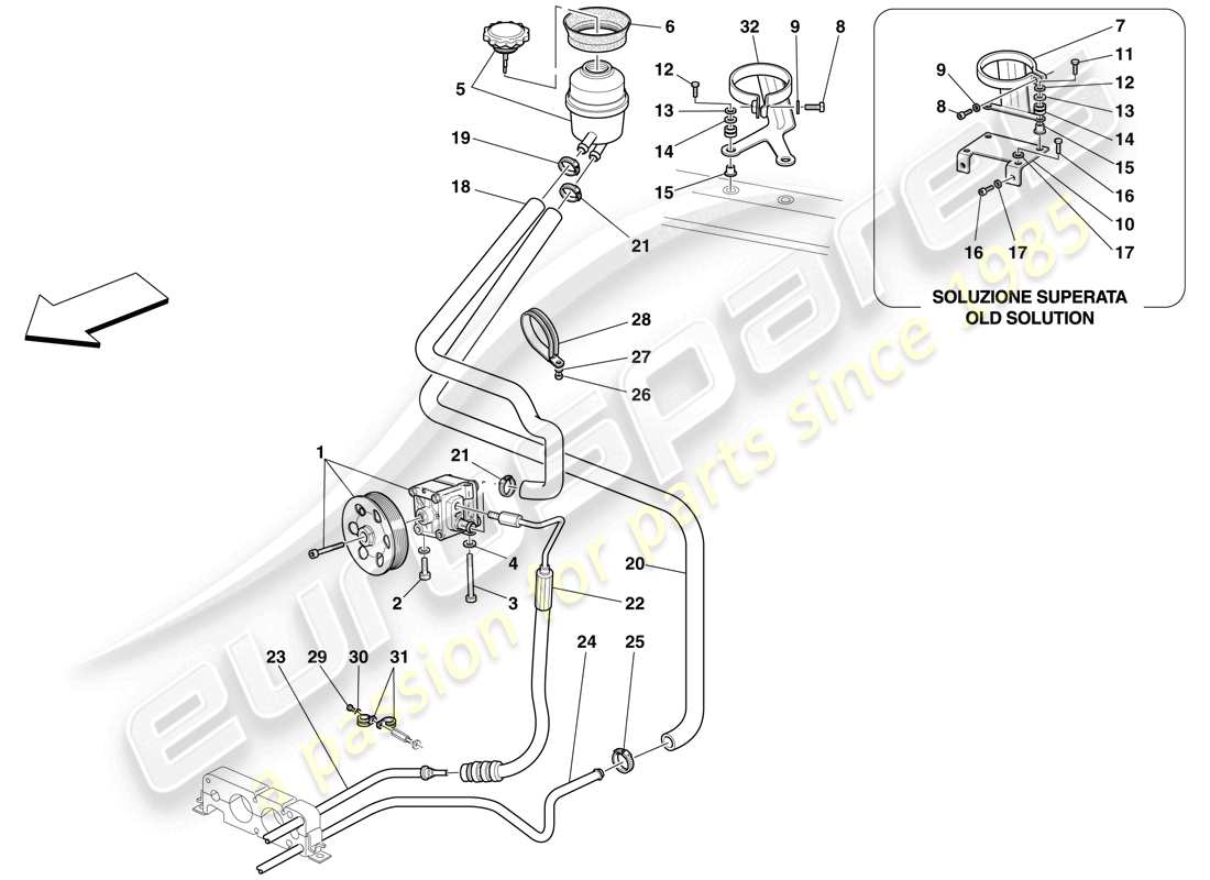 ferrari f430 spider (usa) power steering pump and reservoir part diagram