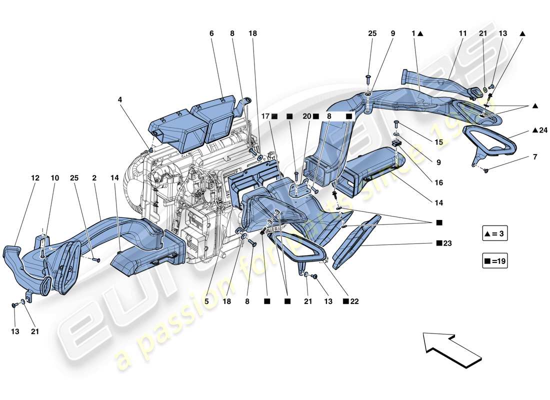 ferrari 488 gtb (rhd) dashboard air ducts part diagram