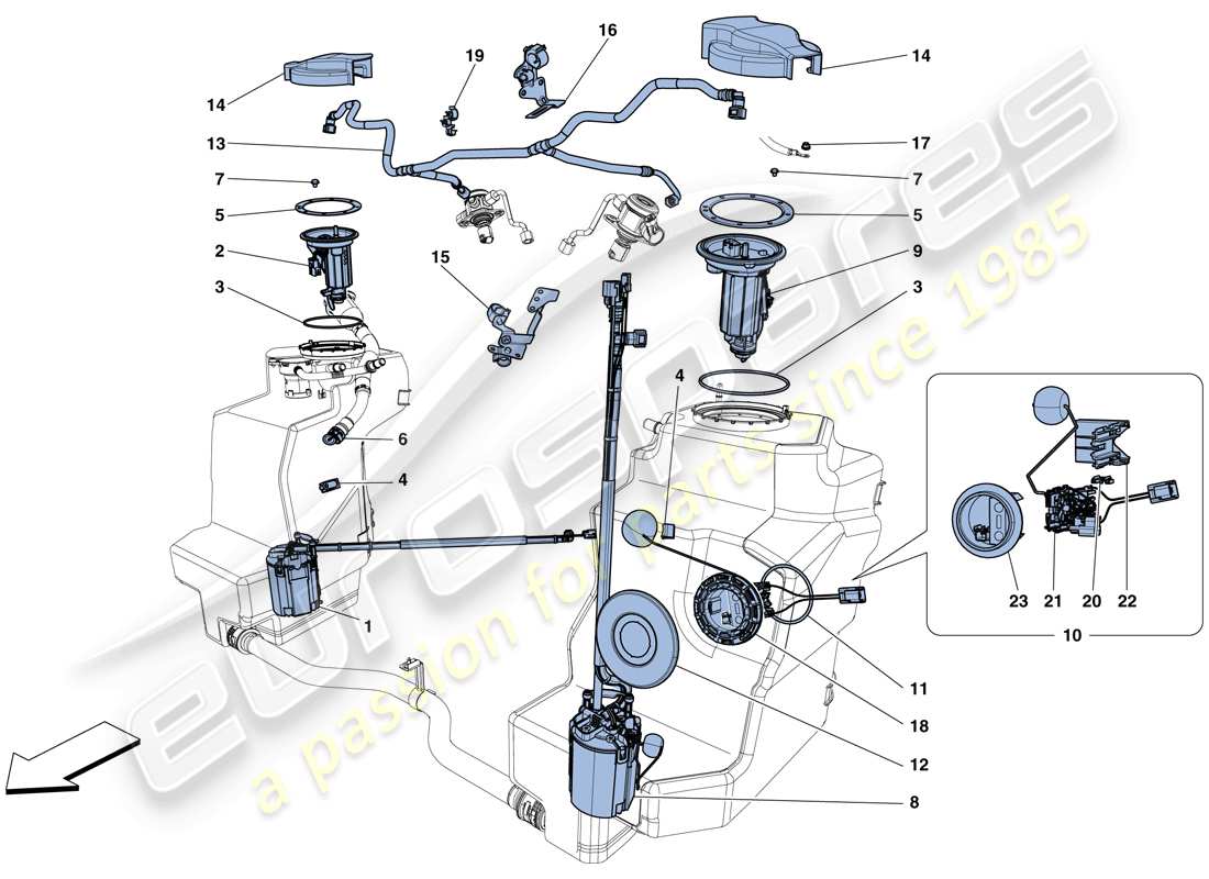 ferrari 458 speciale (rhd) fuel system pumps and pipes part diagram