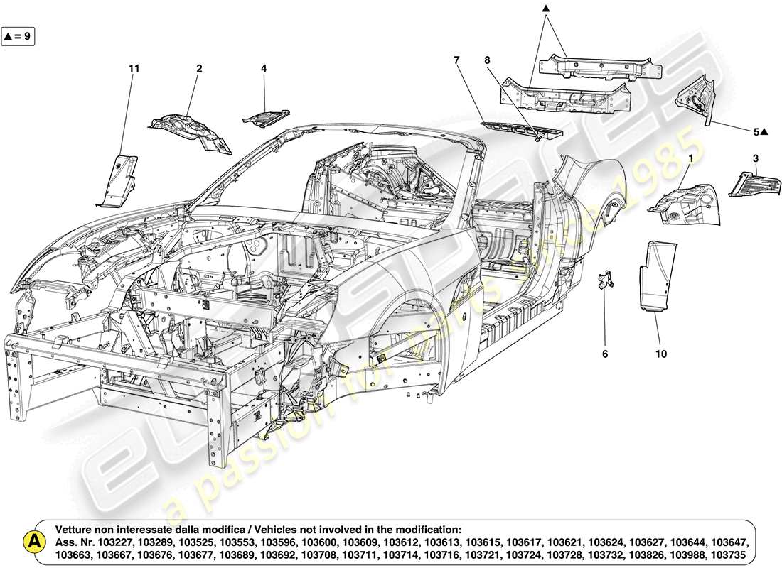 ferrari california (europe) rear bodyshell and external trim part diagram