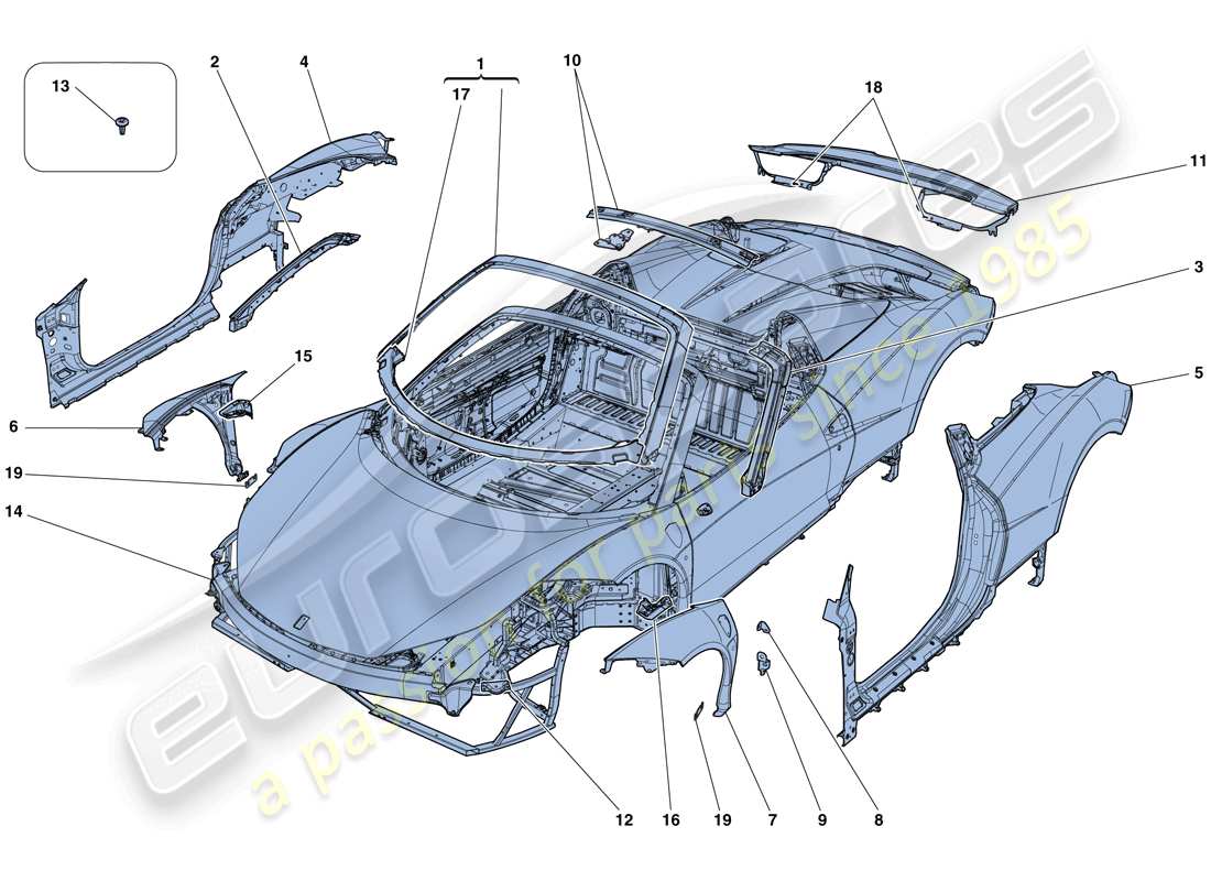 ferrari 458 spider (europe) bodyshell - external trim part diagram