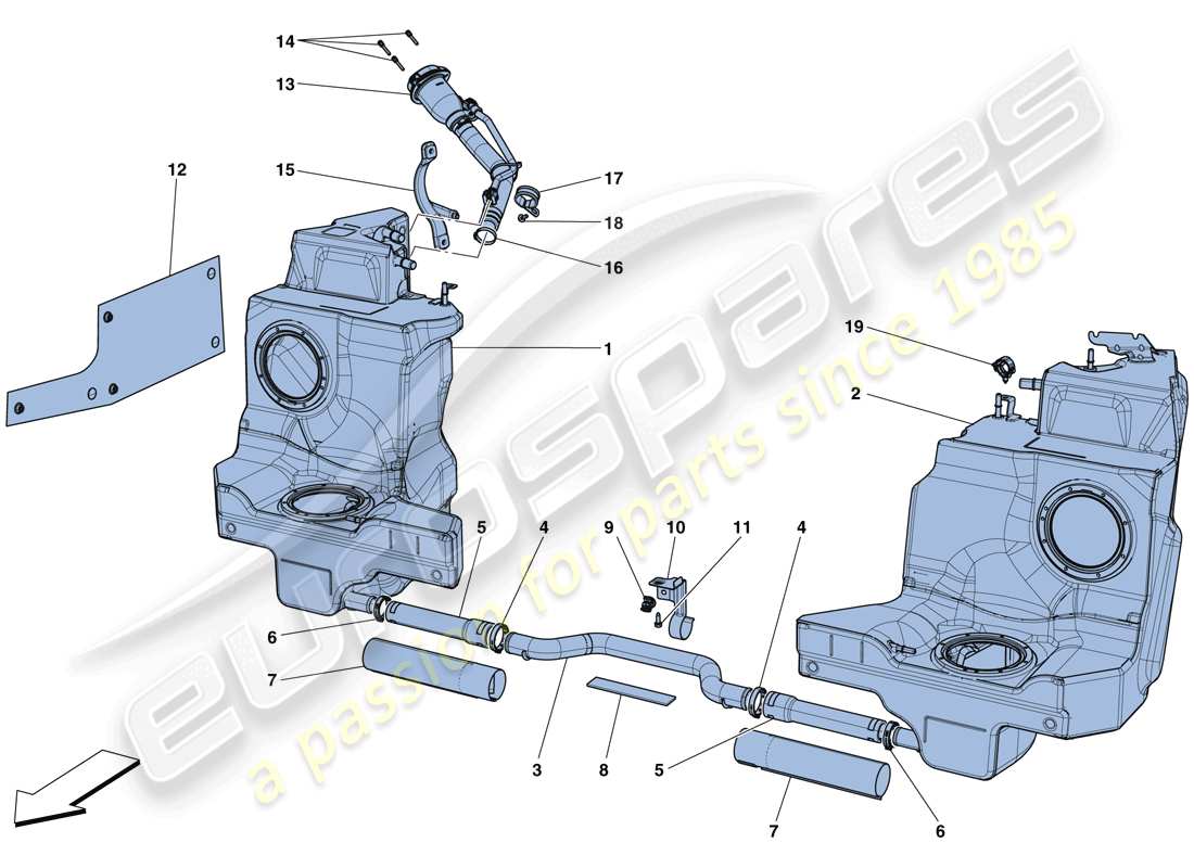 ferrari 488 gtb (rhd) fuel tanks and filler neck part diagram