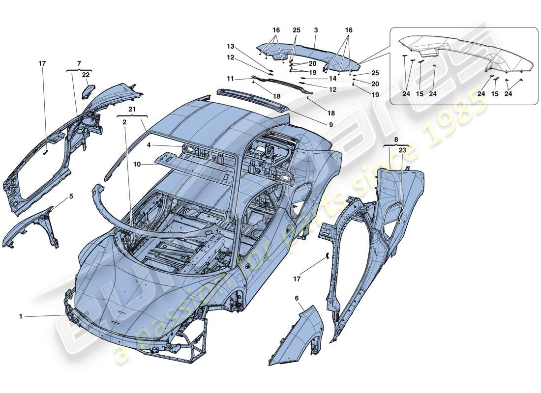 ferrari 488 gtb (rhd) bodyshell - external trim part diagram