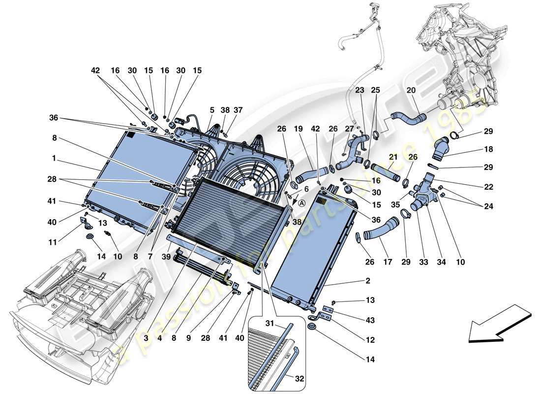 ferrari f12 tdf (rhd) cooling - radiators and air ducts part diagram