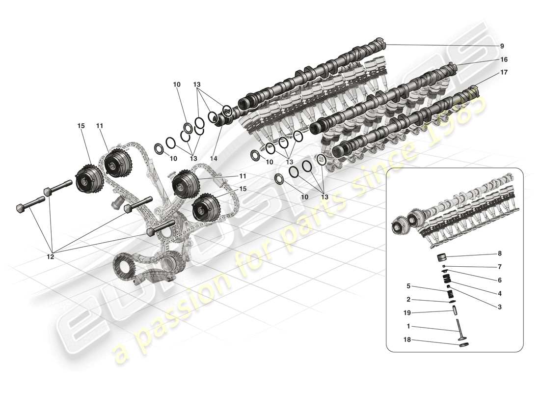 ferrari laferrari (europe) timing system - tappets and shafts part diagram