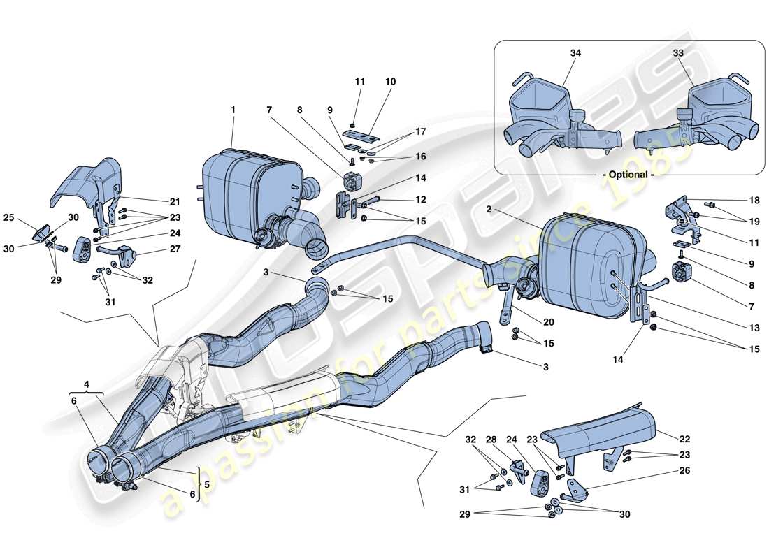 ferrari california t (usa) silencers part diagram