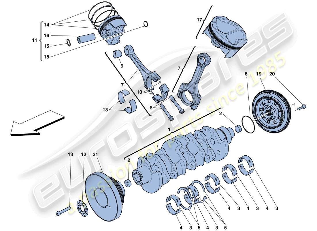 ferrari 488 gtb (europe) crankshaft - connecting rods and pistons part diagram