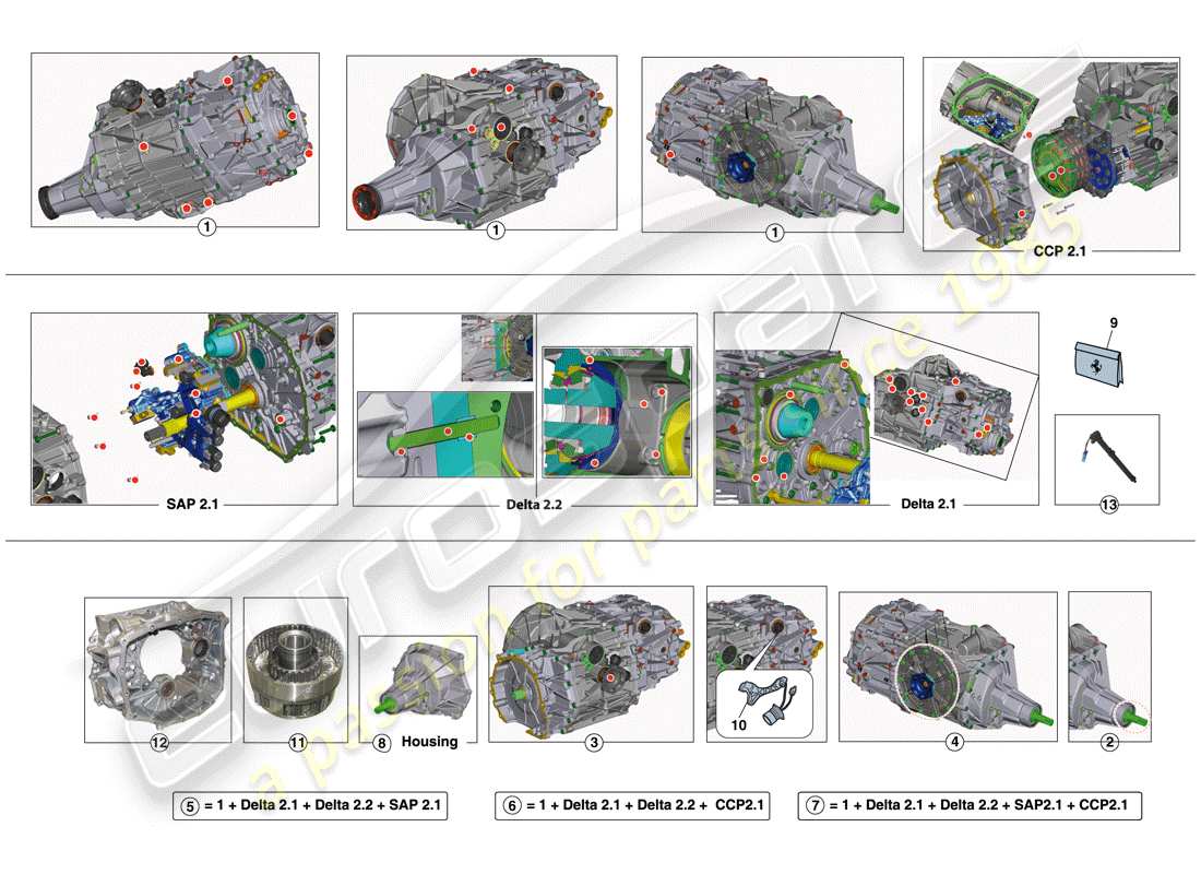 ferrari f12 berlinetta (rhd) gearbox repair kit part diagram