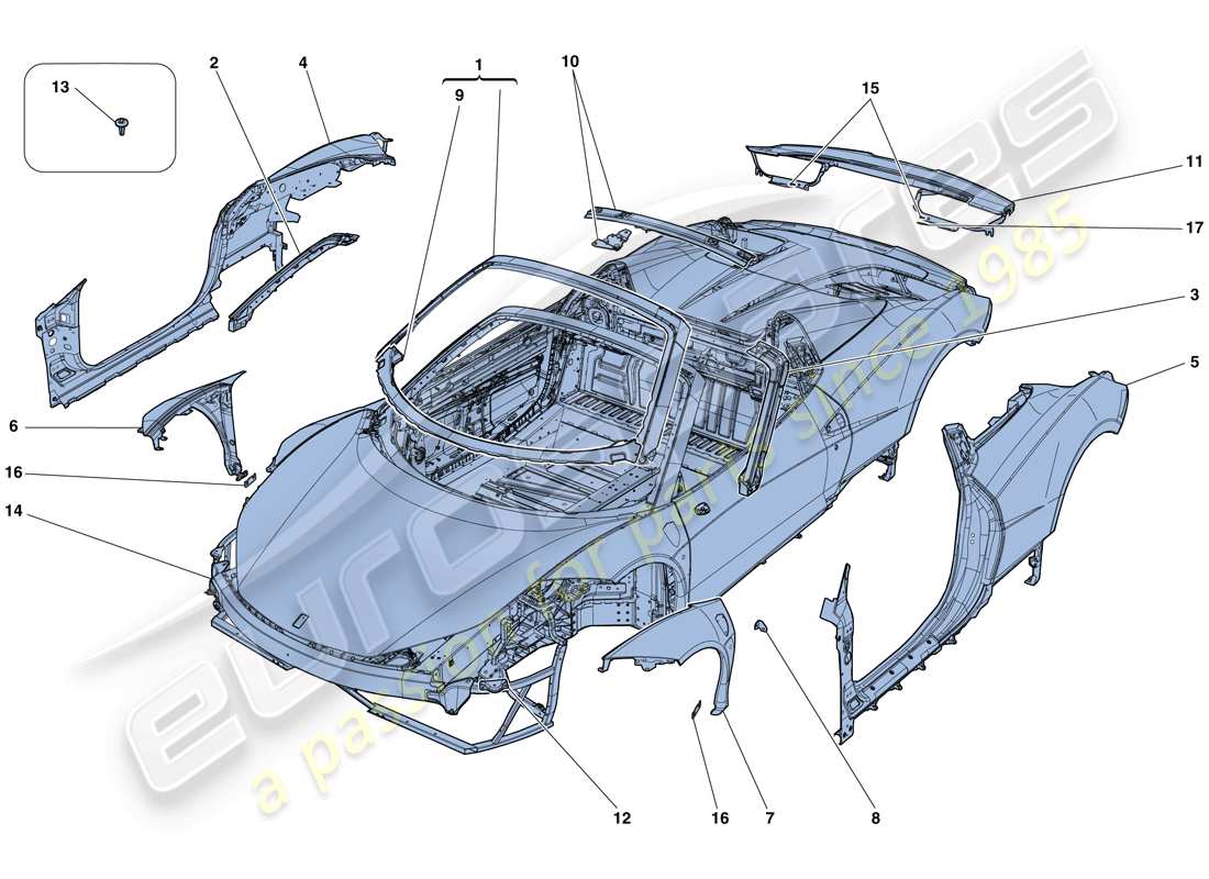 ferrari 458 speciale aperta (rhd) bodyshell - external trim part diagram