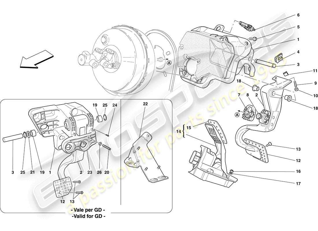 ferrari california (europe) complete pedal board assembly part diagram