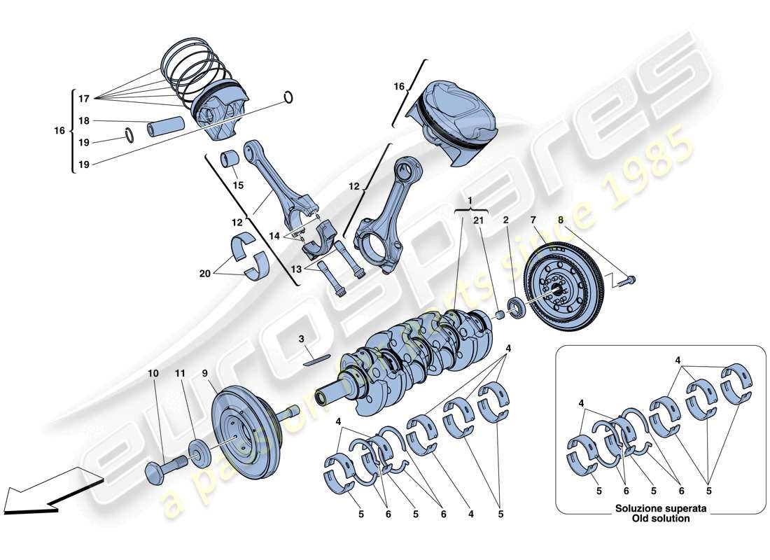 ferrari 458 spider (rhd) crankshaft - connecting rods and pistons part diagram