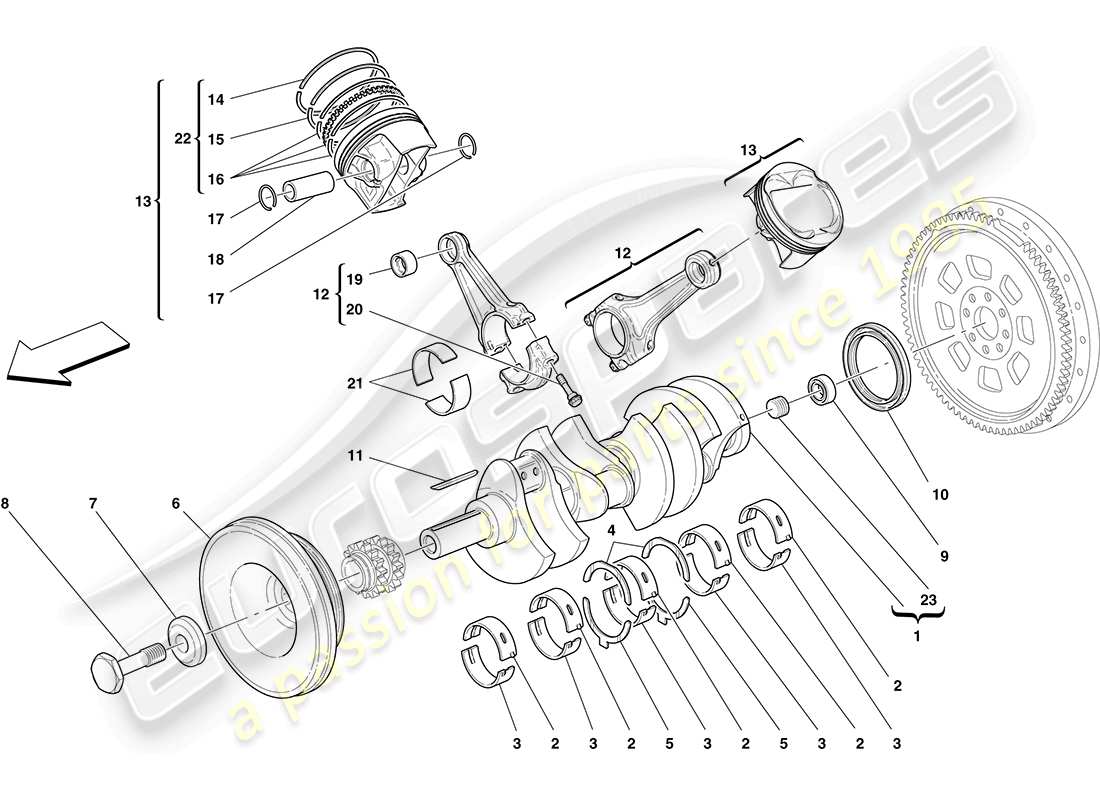 ferrari f430 coupe (europe) crankshaft - connecting rods and pistons part diagram