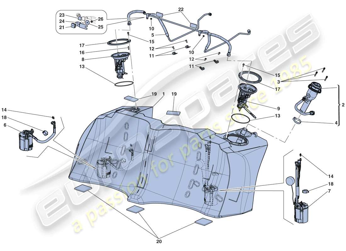 ferrari laferrari aperta (europe) fuel tank - filler neck and pumps part diagram