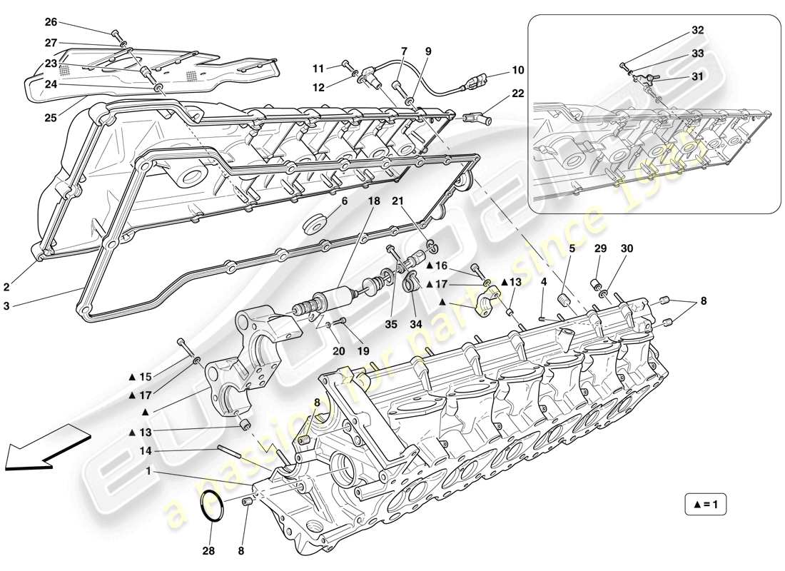 ferrari 599 gtb fiorano (europe) right hand cylinder head parts diagram