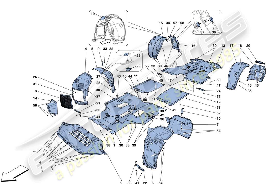 ferrari gtc4 lusso (rhd) flat undertray and wheelhouses part diagram