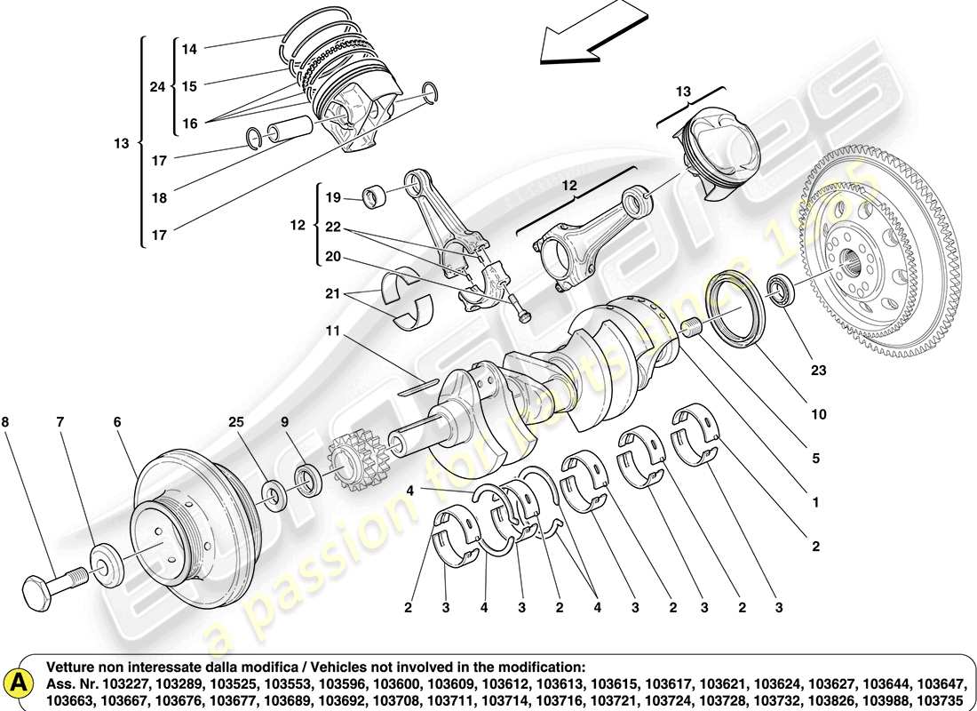 ferrari california (europe) crankshaft, connecting rods and pistons parts diagram