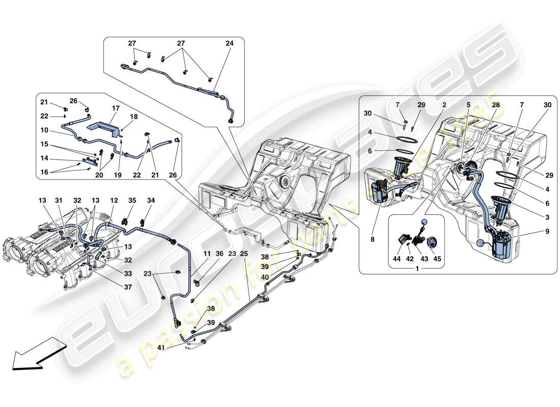 ferrari gtc4 lusso t (rhd) fuel system pumps and pipes part diagram