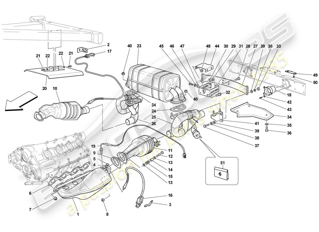 ferrari f430 scuderia (rhd) racing exhaust system part diagram