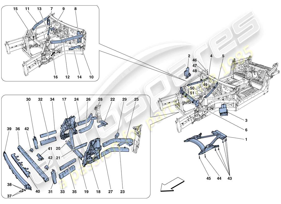 ferrari gtc4 lusso (europe) structures and elements, front of vehicle part diagram