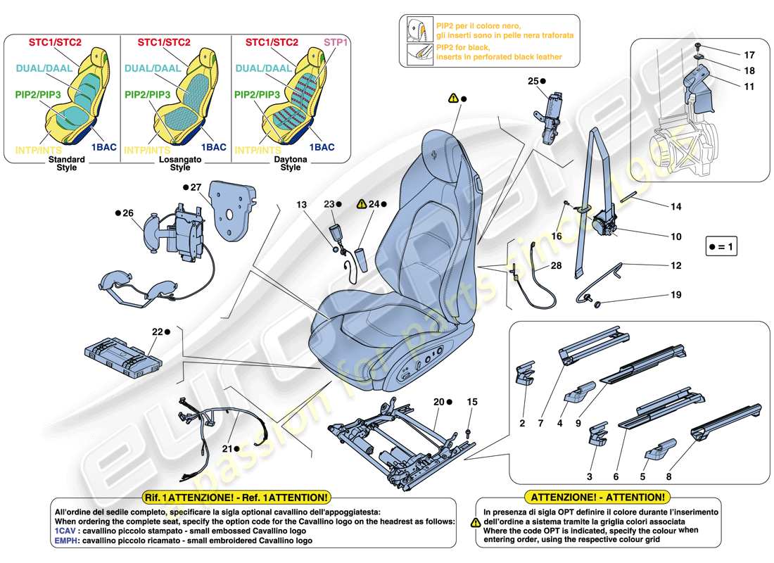 ferrari gtc4 lusso (europe) front seat - seat belts, guides and adjustment part diagram