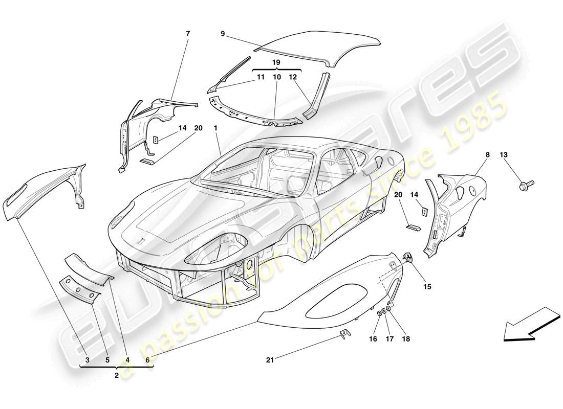 ferrari f430 scuderia (europe) bodyshell - exterior trim part diagram